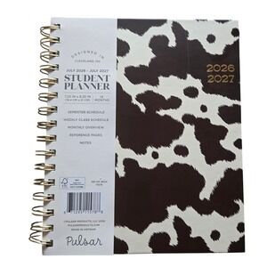 Pulsar Student Planner Unisex 7.25x8.25 Black White New Cow Print 2026-2027 July